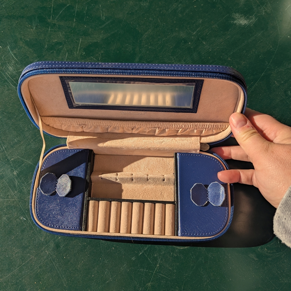 Blue and Beige Jewelry Travel Case